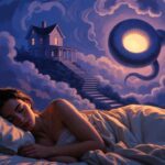 Ilustracao surreal de sonho representando o inconsciente e a interpretacao de sonhos