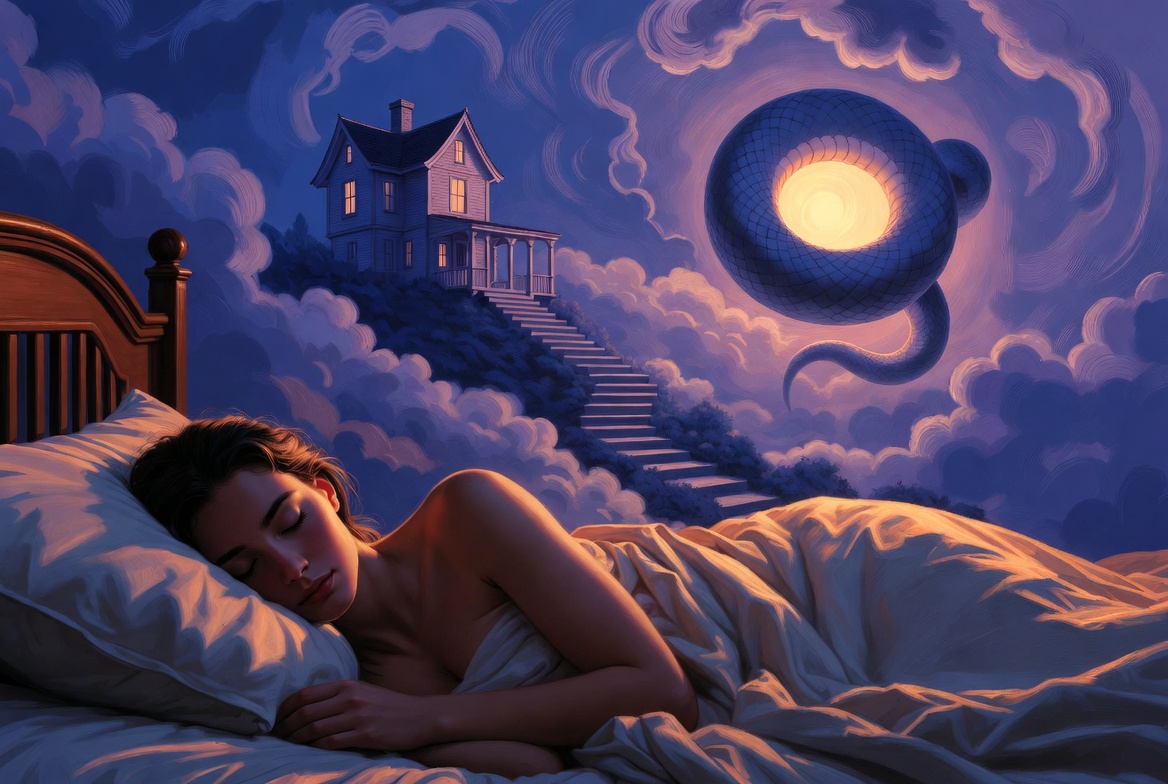 Ilustracao surreal de sonho representando o inconsciente e a interpretacao de sonhos
