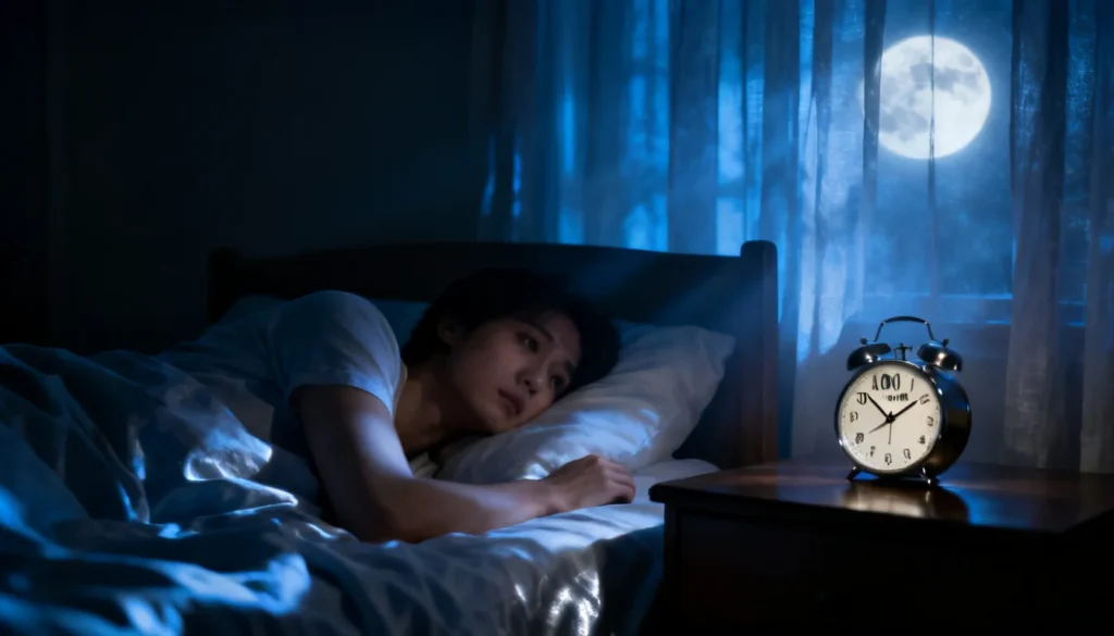 pessoa acordada de madrugada olhando para o relógio com luz suave