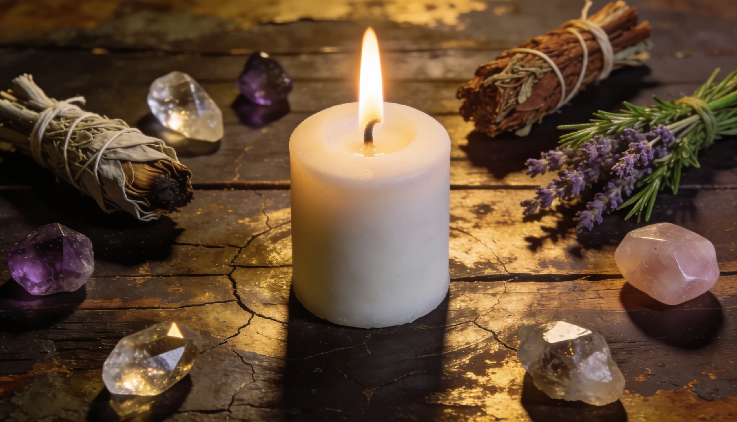 Chama da vela alta e firme em altar espiritual
