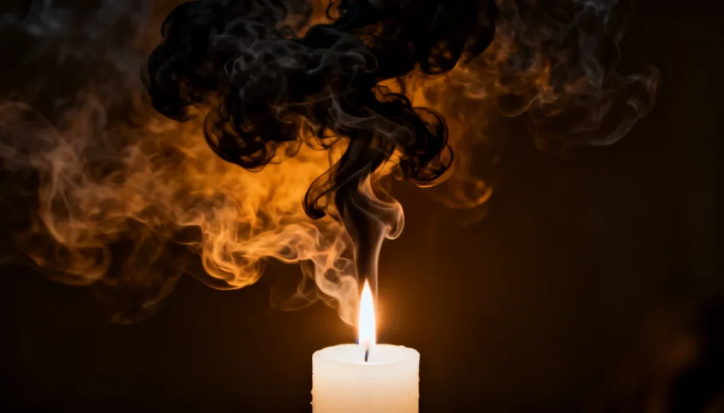 fumaça preta saindo de vela acesa durante ritual espiritual