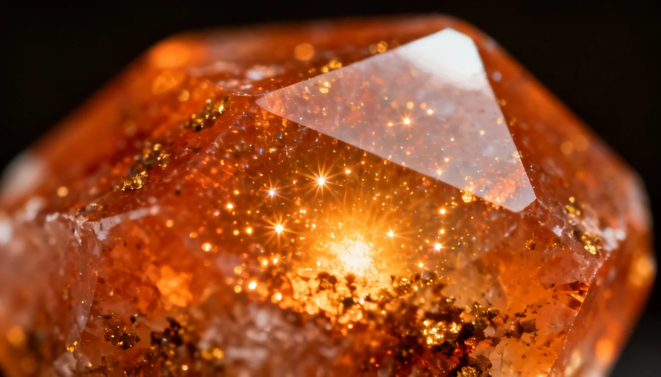 Pedra do sol sunstone brilhando com luz dourada