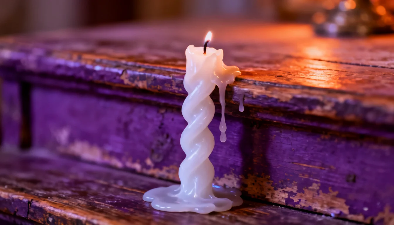 Vela torcendo e derretendo para um lado em altar