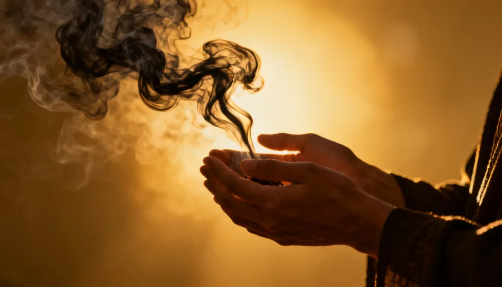 Ilustração espiritual de moeda dourada se transformando em luz, simbolizando prosperidade em sonhos