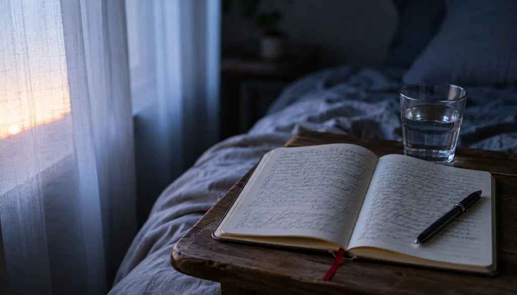 Caderno aberto ao lado da cama com anotação de sonho, prática indicada depois de sonhar com Pomba Gira