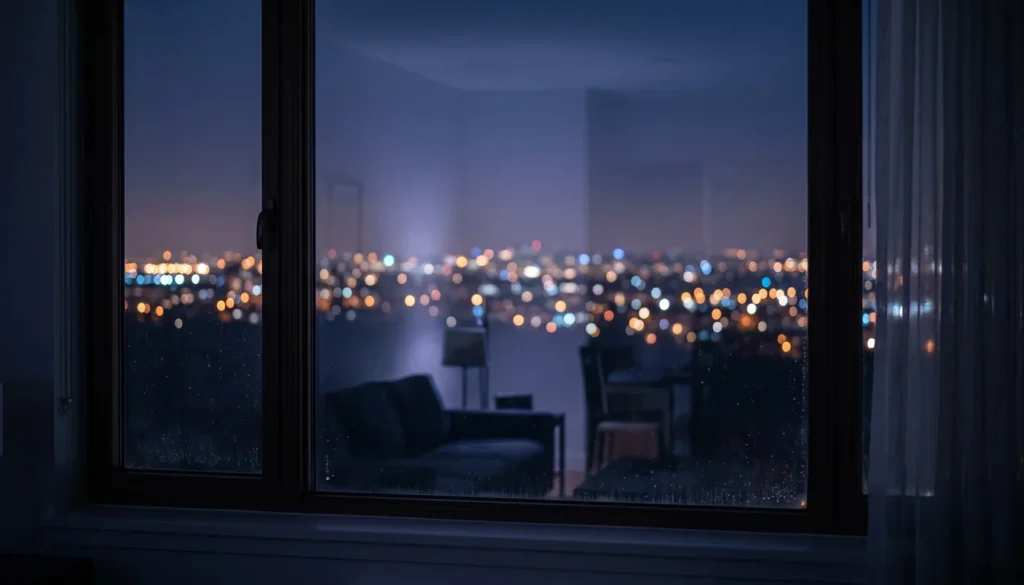janela de apartamento escuro à meia-noite, 00:00 significado espiritual