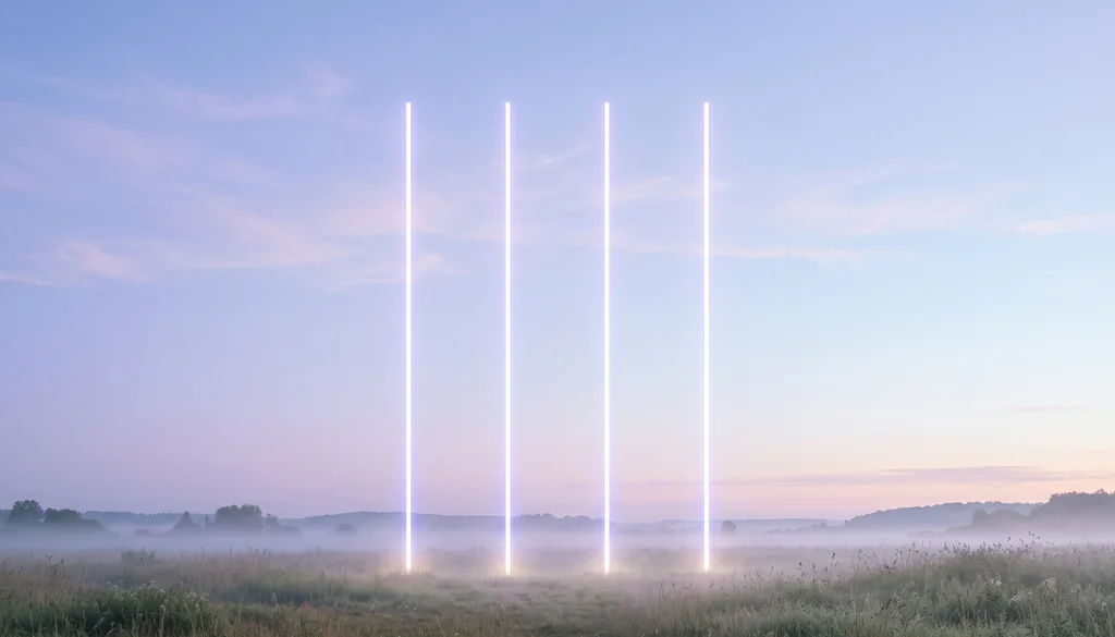 quatro feixes verticais de luz formando um portal, símbolo do 11:11