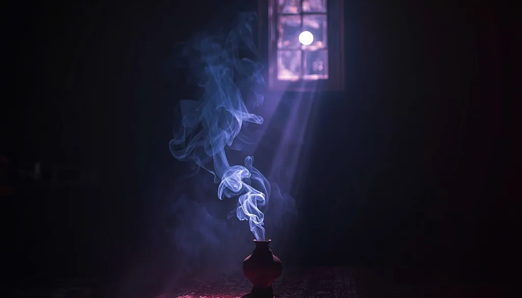 Fumaca de defumacao atravessando a luz em um quarto escuro