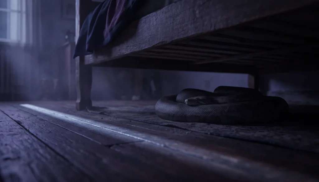 cobra enrolada na penumbra embaixo de uma cama, sonhar com cobra