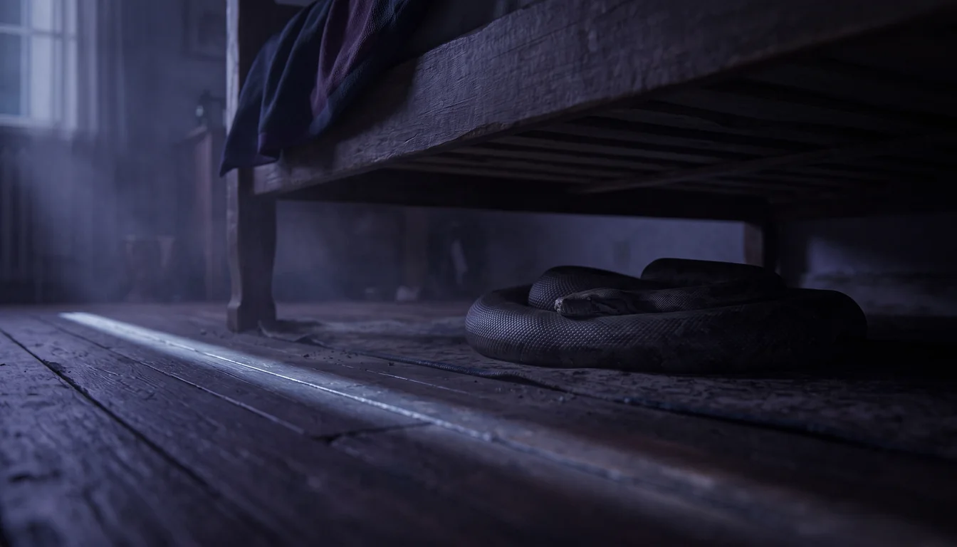 cobra enrolada na penumbra embaixo de uma cama, sonhar com cobra