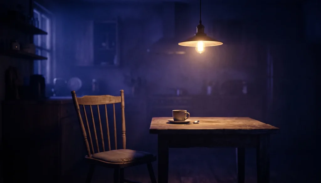 cadeira vazia à mesa da cozinha sob luz baixa, sonhar com ex